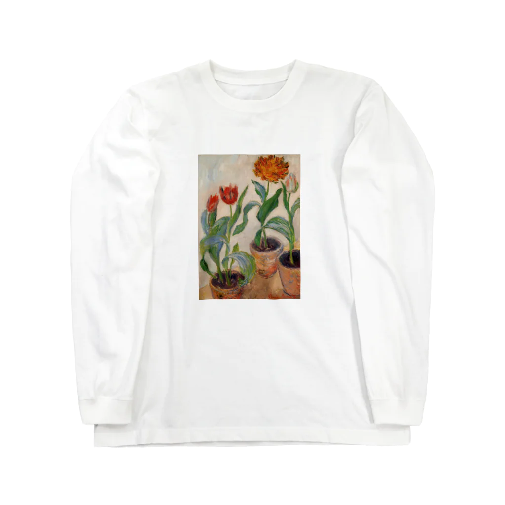 Art Baseのクロード・モネ / 1883 / Three Pots of Tulips / Claude Monet ロングスリーブTシャツ