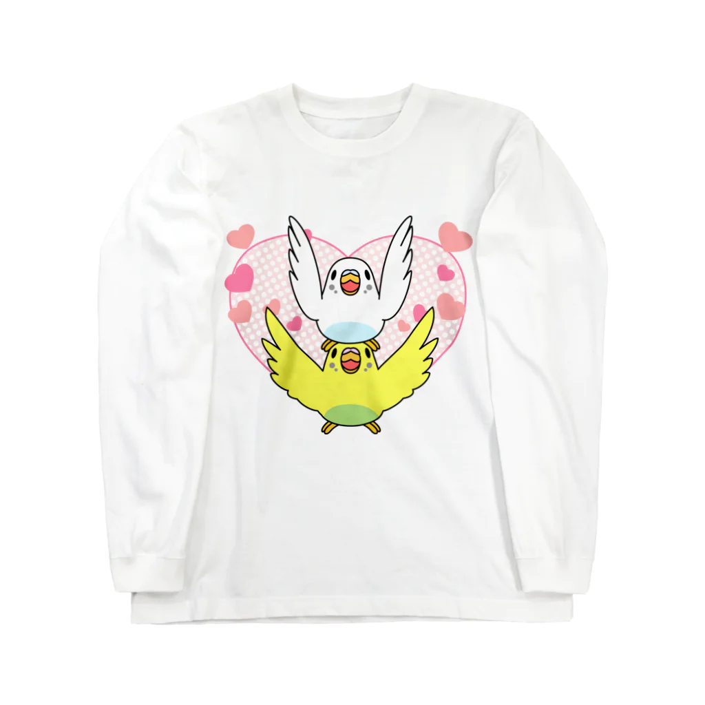 まめるりはことりのラブリーセキセイインコ【まめるりはことり】 ロングスリーブTシャツ