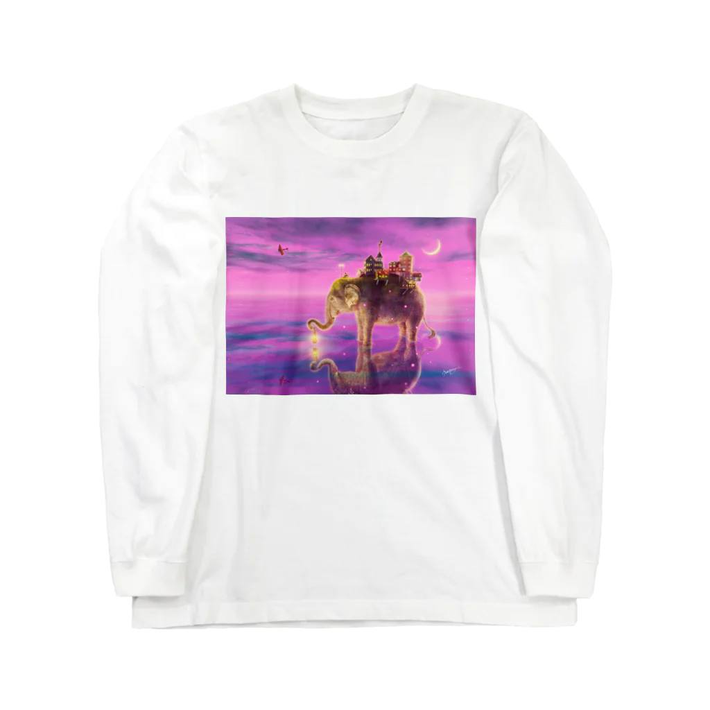 ウエダマサノブ＠アトリエ縄文じいさんの旅する象ピンクバージョン  ロングスリーブTシャツ