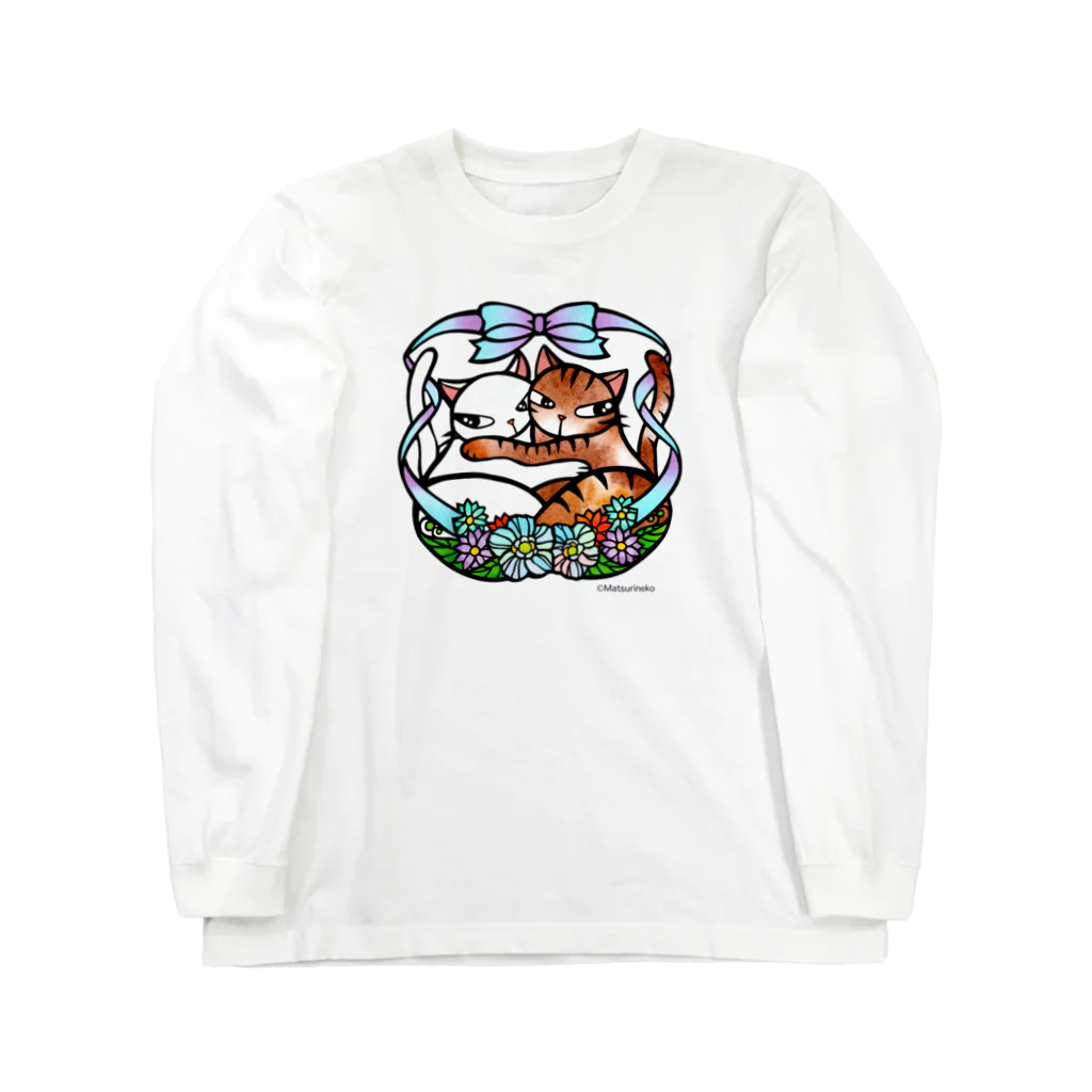 まつり猫ショップの抱き合う猫♡ ロングスリーブTシャツ