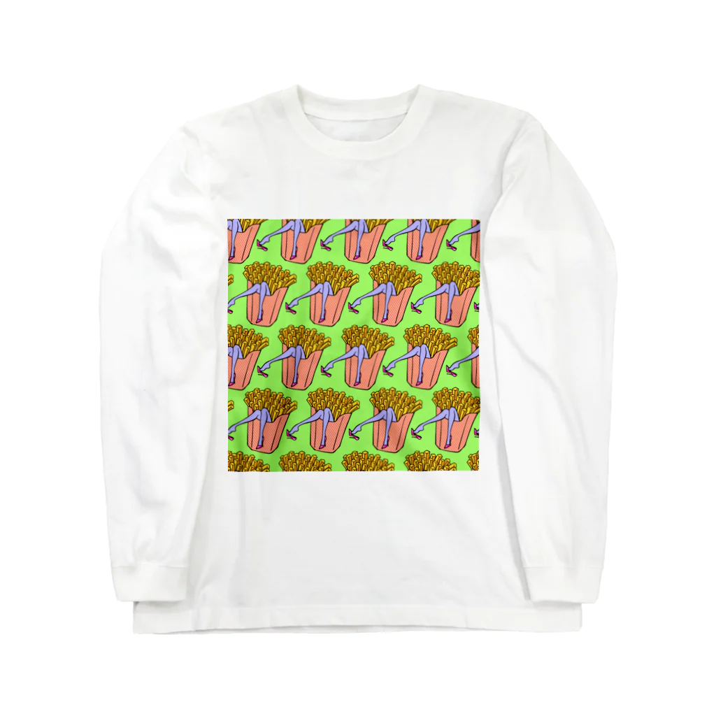 Mieko_Kawasakiの魅惑のフライドポテト🍟　GULTY PLEASURE FRENCH FRIES GREEN Long Sleeve T-Shirt