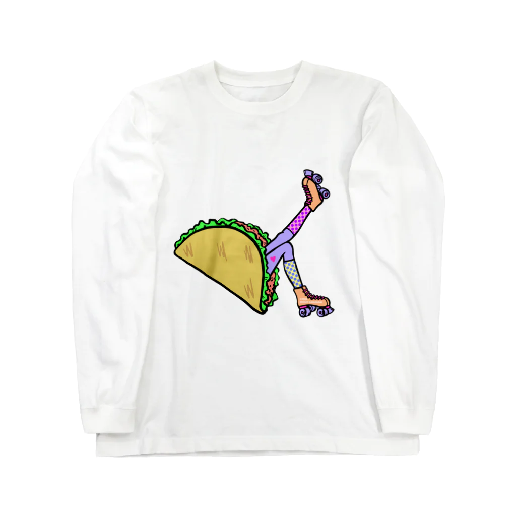 Mieko_Kawasakiのタコス　ローラースケート　ガール  TACOS ROLLER GIRL DOT 水玉　ドット　Tacos Rollerskate Rainbow ロングスリーブTシャツ