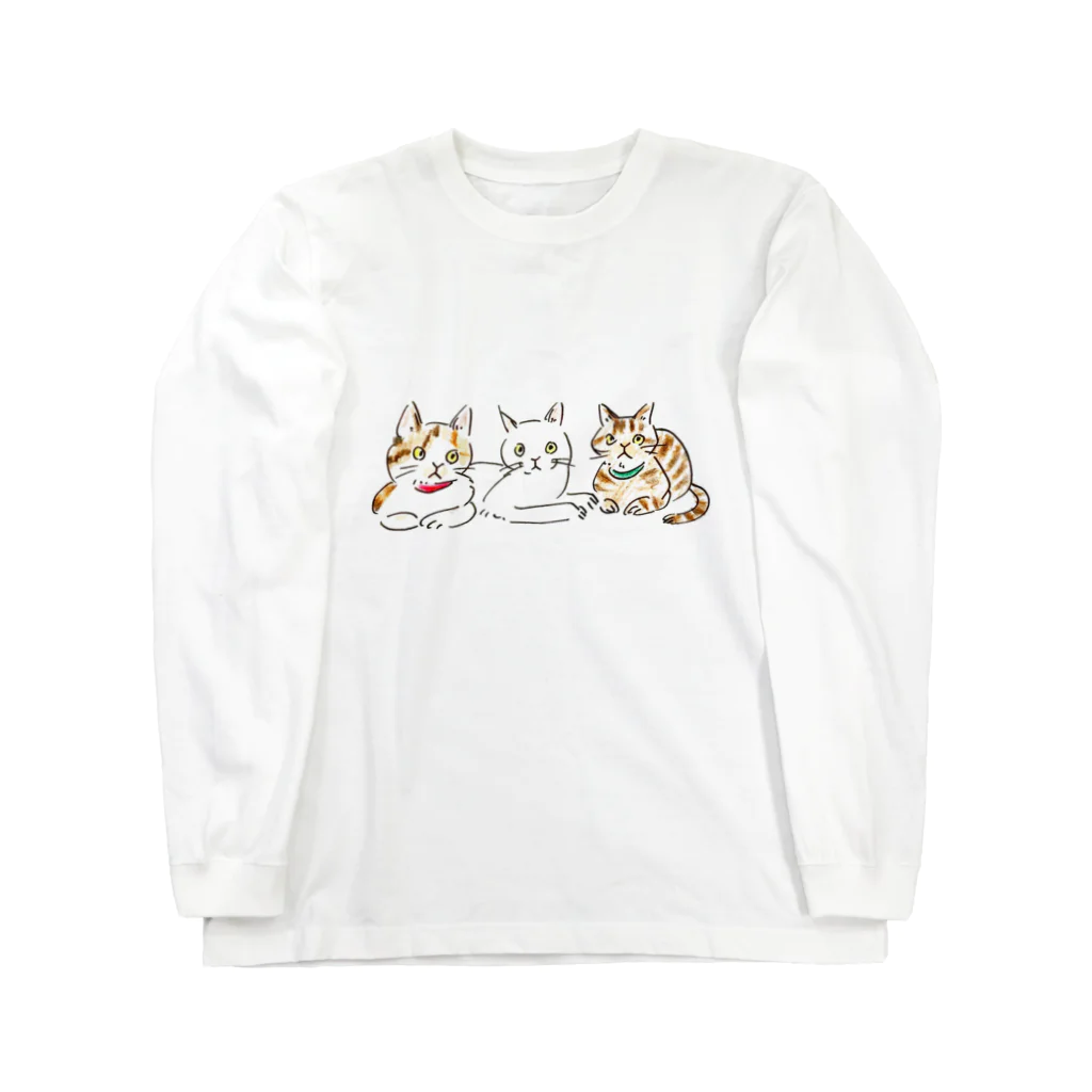 ま ゆ げ ち ゃ ん ꒊ:)の三匹の猫 ロングスリーブTシャツ