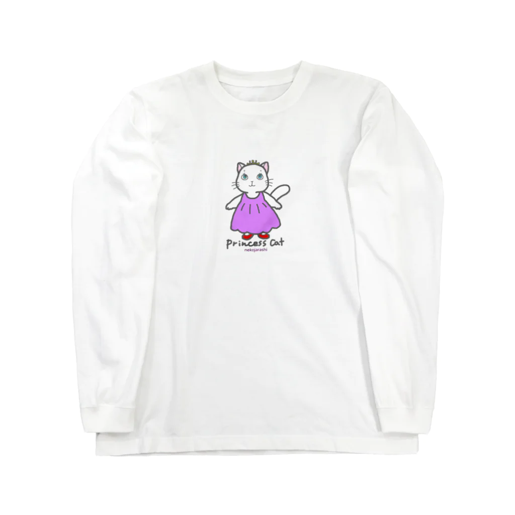 ゆきだるまころころのねこのお姫さま（ピンク） ロングスリーブTシャツ