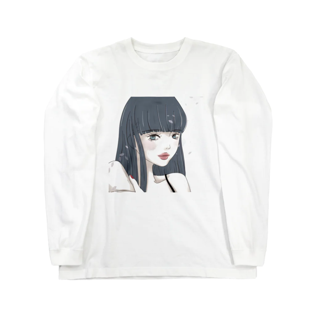 m i n a n oの黒髪ロングの女の子　背景白 ロングスリーブTシャツ