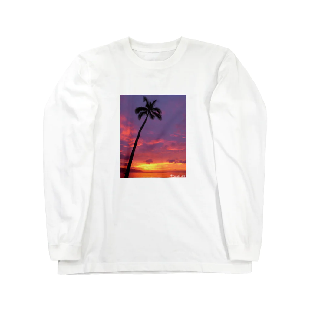 hawaiitaroハワイグッズショップのsunsetヤシの木 ロングスリーブTシャツ