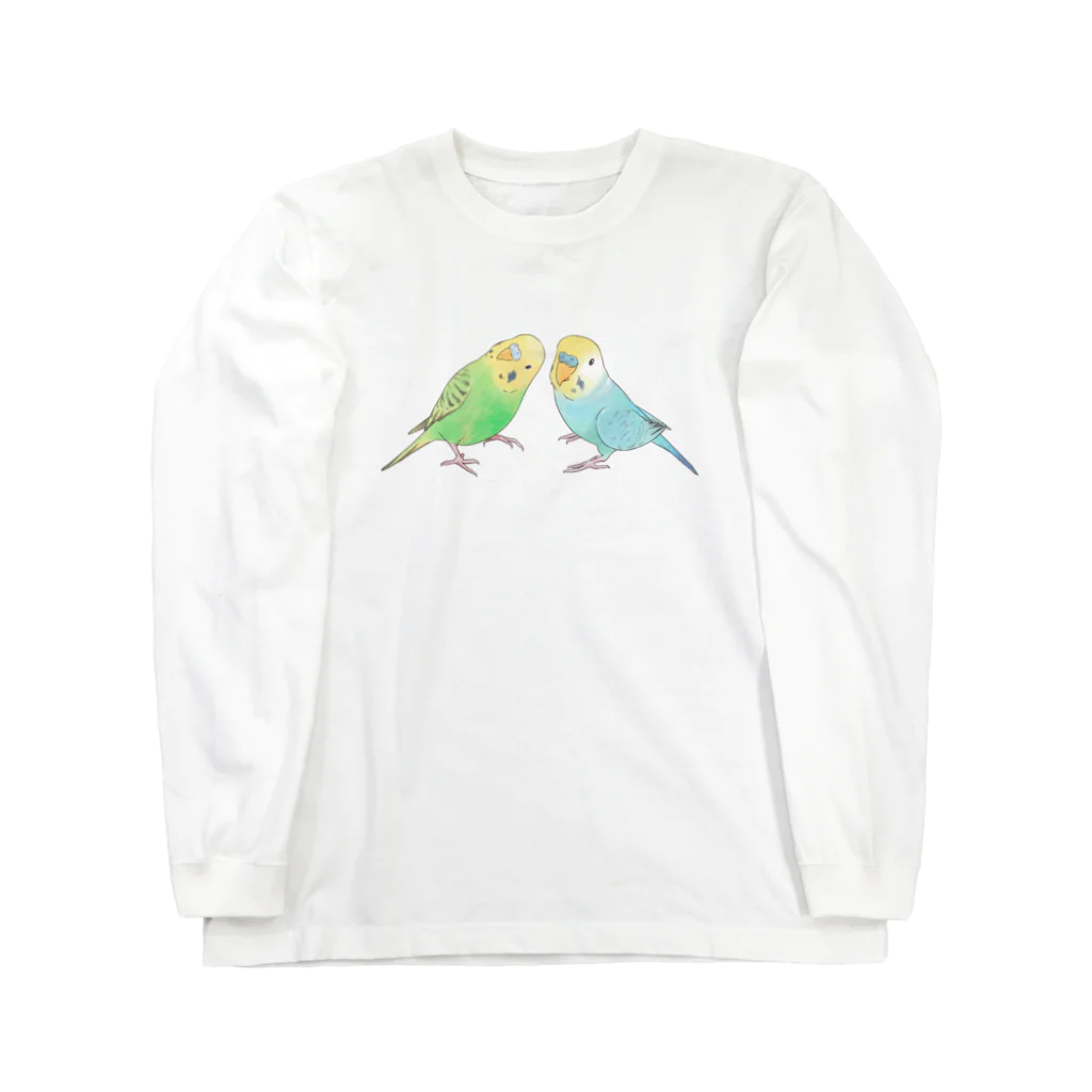 まめるりはことりのセキセイインコ　ちょこんとせきせいんこーず【まめるりはことり】 ロングスリーブTシャツ