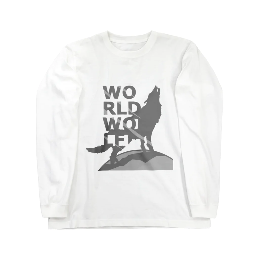 WORLD WOLFのモノトーンのWORLD WOLFのロゴマーク ロングスリーブTシャツ