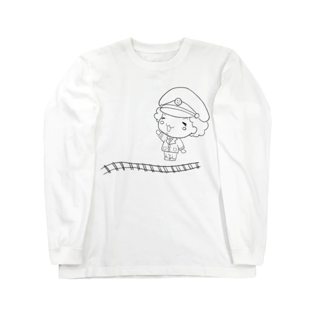 ぱんちくん☆ショップの車掌のほんわかぱんちくん(モノクロ) Long Sleeve T-Shirt