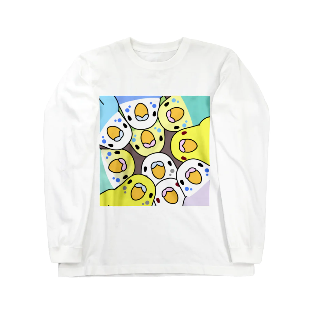 まめるりはことりのみっちりむっちり過密セキセイインコさん【まめるりはことり】 Long Sleeve T-Shirt