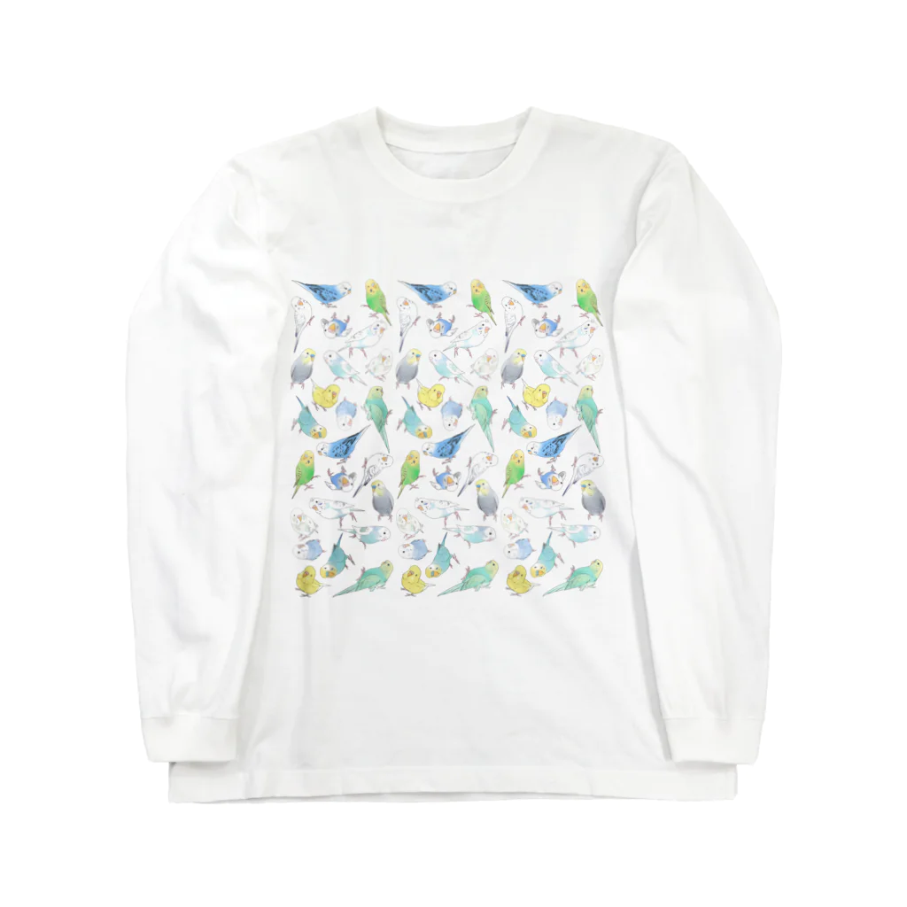 まめるりはことりのたくさんセキセイインコちゃん【まめるりはことり】 Long Sleeve T-Shirt