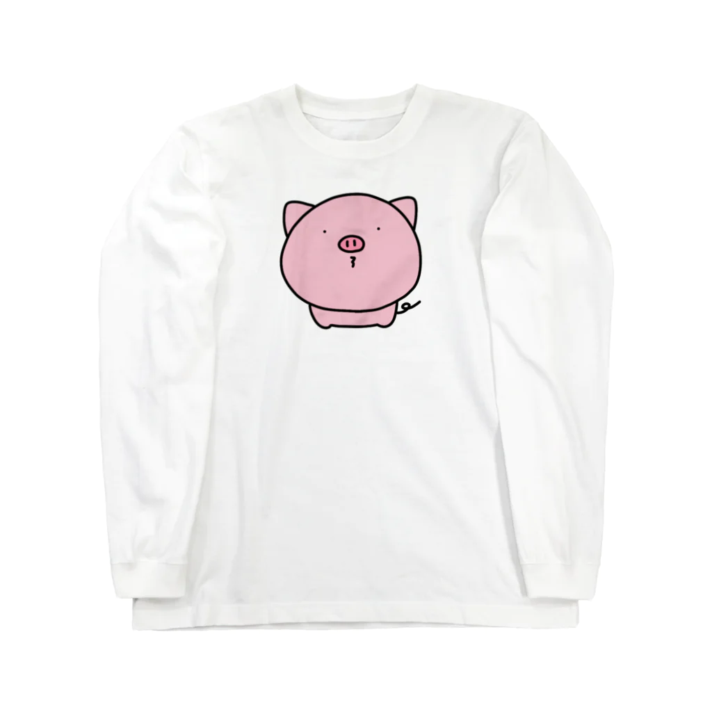 のんびりのこショップのピンクの豚さん ロングスリーブTシャツ