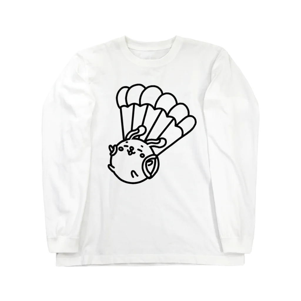 まるコロッ。のウサコロまる・パラシュートで降下（線画：黒バージョン） Long Sleeve T-Shirt