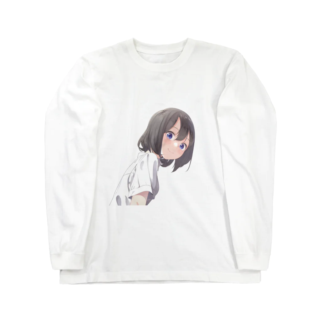 キタの振り返る女の子 ロングスリーブTシャツ