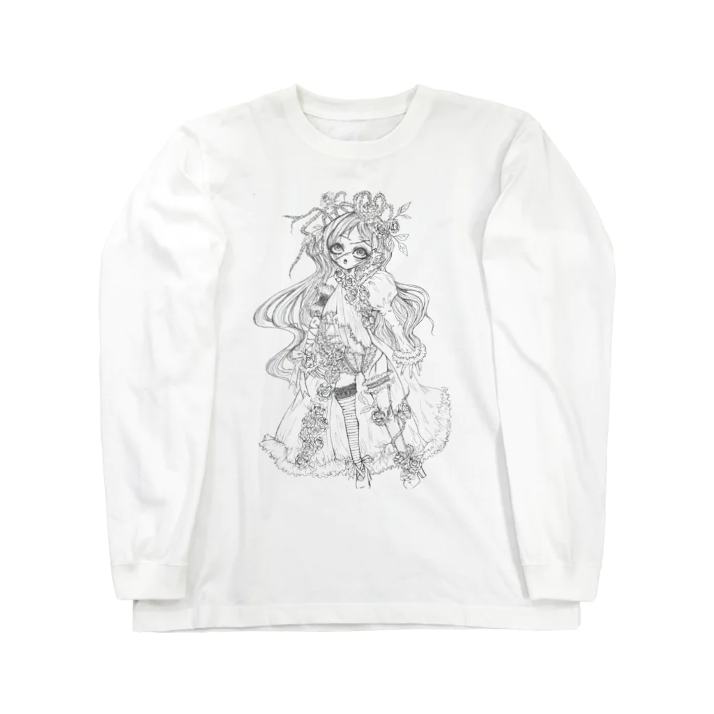 虹色孔雀の魔女。の薔薇の魔女ルージュちゃんの線画グッズ。 ロングスリーブTシャツ