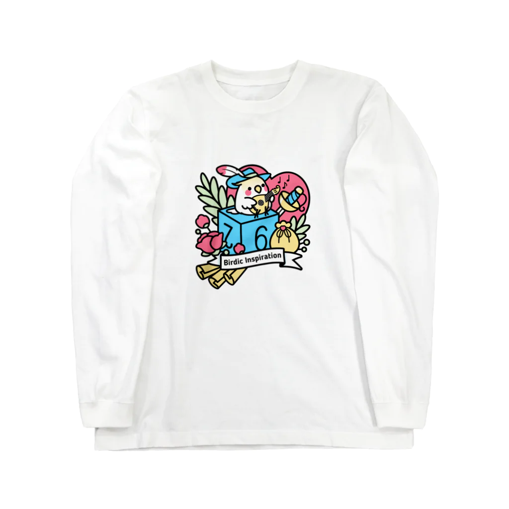 Cody the LovebirdのChubby Bird オカメインコとマンドリン　Birdic Inspiration Long Sleeve T-Shirt