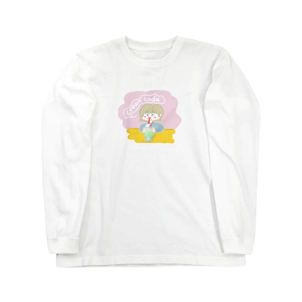 ぼんじりの雑貨やさんのクリームソーダ飲み子ちゃん🍨 ロングスリーブTシャツ