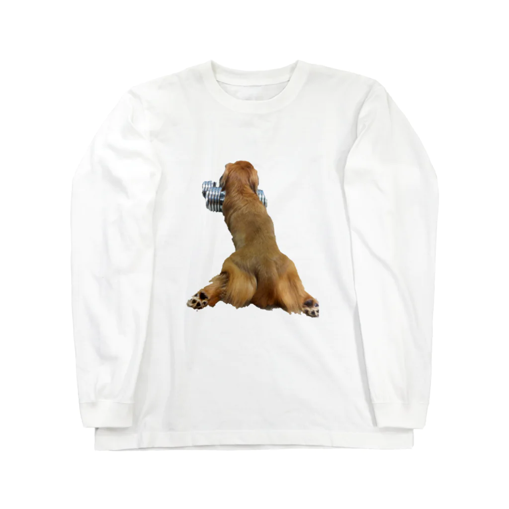 mimikegaの鉄アレイを舐める犬 ロングスリーブTシャツ