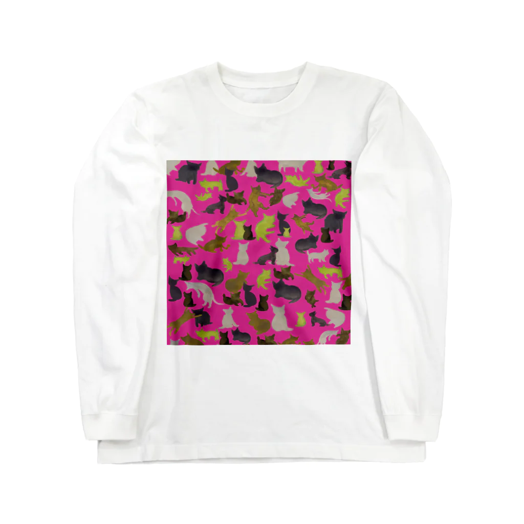 WAMI ARTの猫迷彩ピンク Long Sleeve T-Shirt