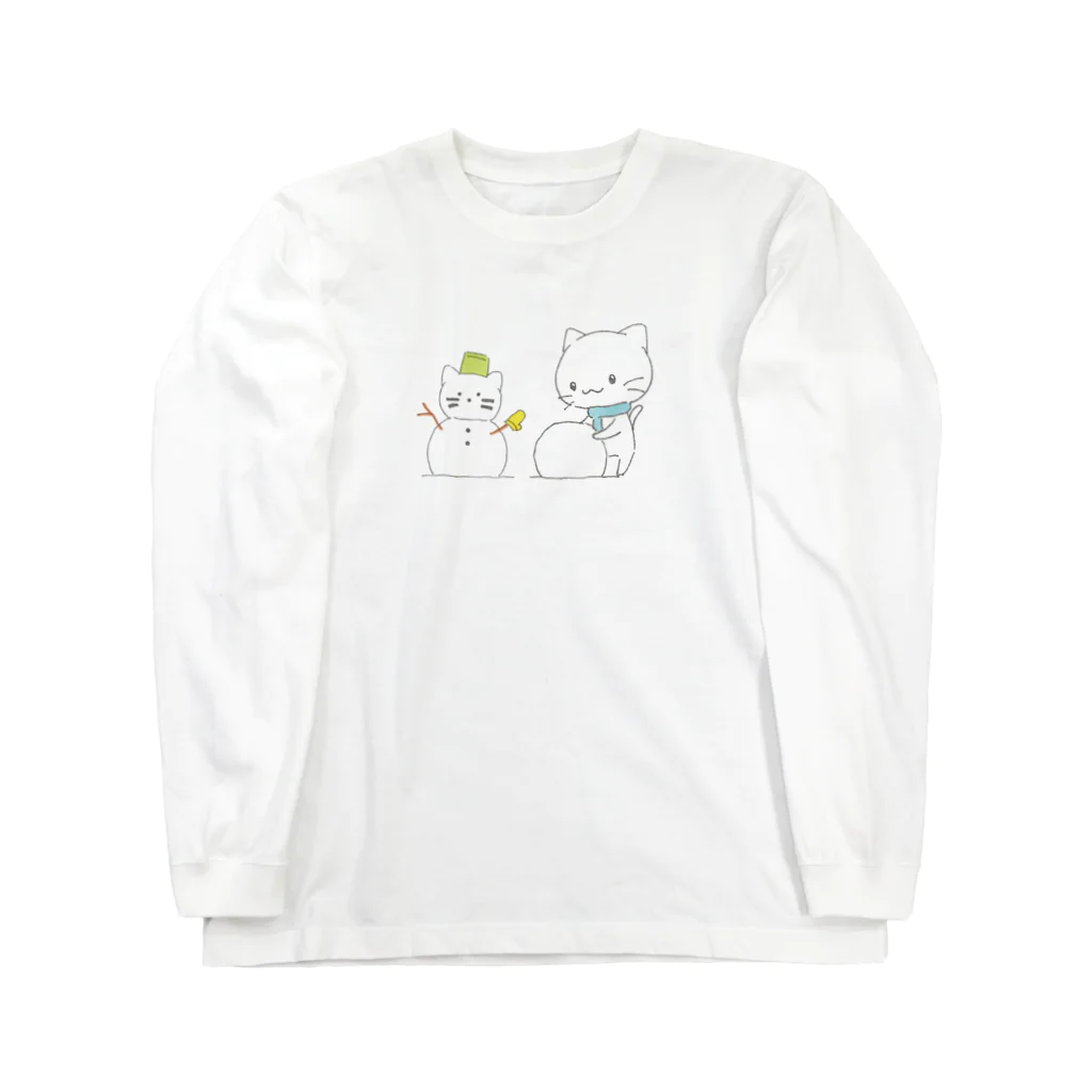 とらねこカフェの雪だるま ロングスリーブTシャツ