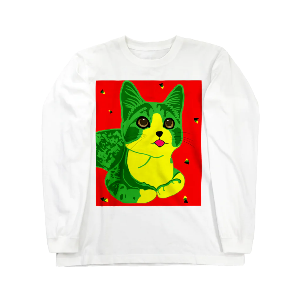 tourbillonの緑と黄色の赤い猫 Long Sleeve T-Shirt