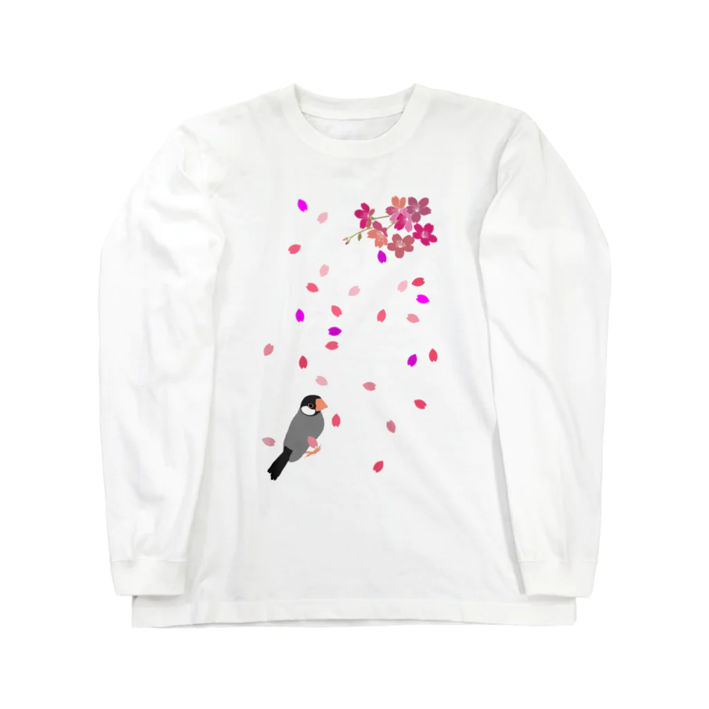PiZakkuの桜吹雪　桜文鳥 ロングスリーブTシャツ