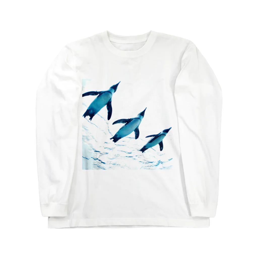 パソコン教室ビギナーの仲良しペンギン Long Sleeve T-Shirt