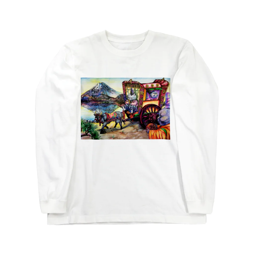 未来の猫と和と牛車と富士山 Long Sleeve T-Shirt