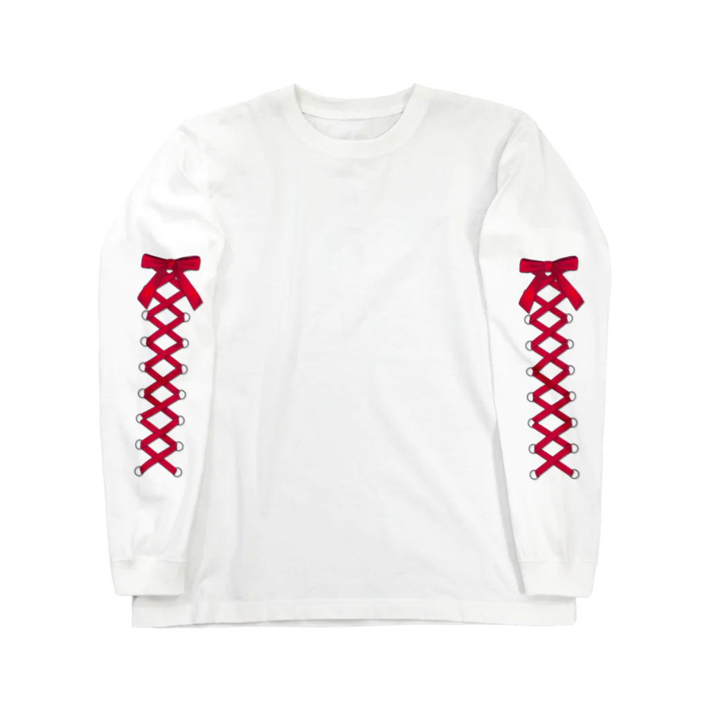 ミコハマの気ままSHOPの編み上げリボン袖（赤） Long Sleeve T-Shirt