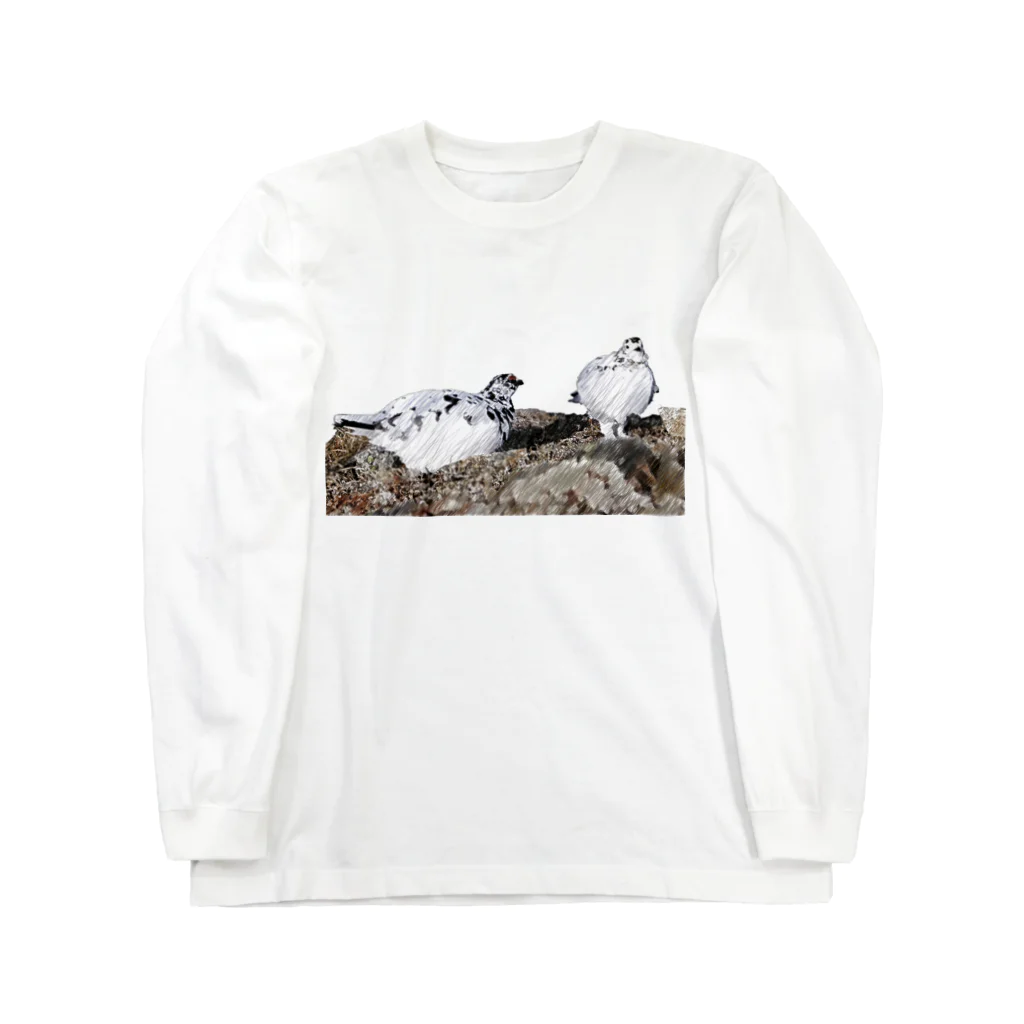 静かな山の頂への雷鳥のカップル ロングスリーブTシャツ