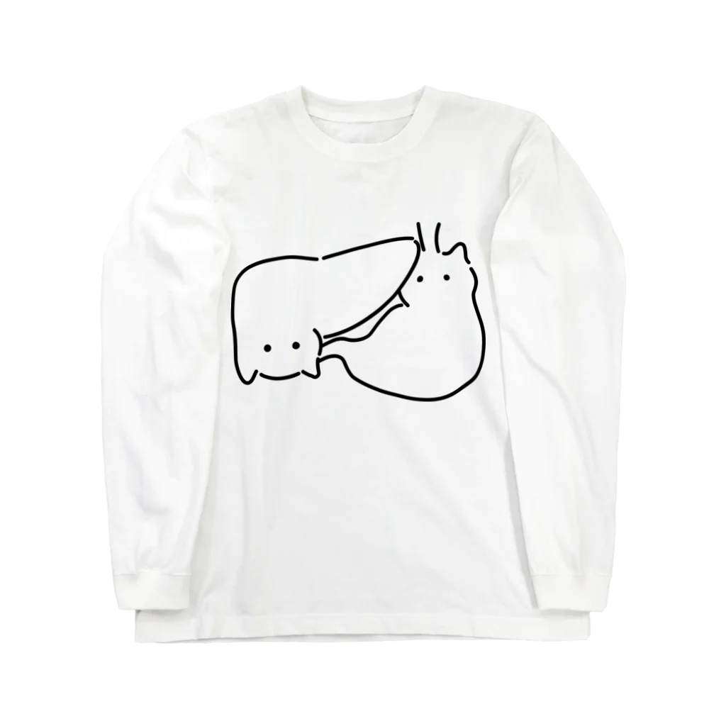ねこやにわとりやの肝臓胃猫 ロングスリーブTシャツ