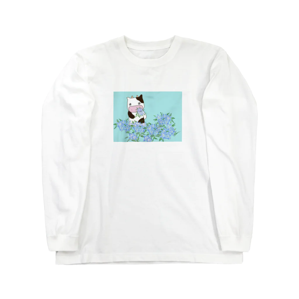 あおいアートオフィシャルショップの牛さんとリンドウ Long Sleeve T-Shirt