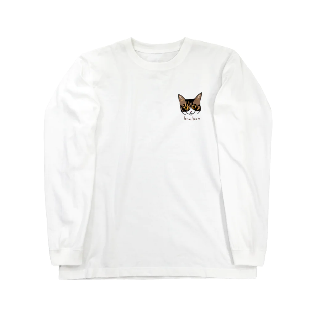 きじしろねこ、ボンボンきなおのきじしろねこのジト目 ロングスリーブTシャツ