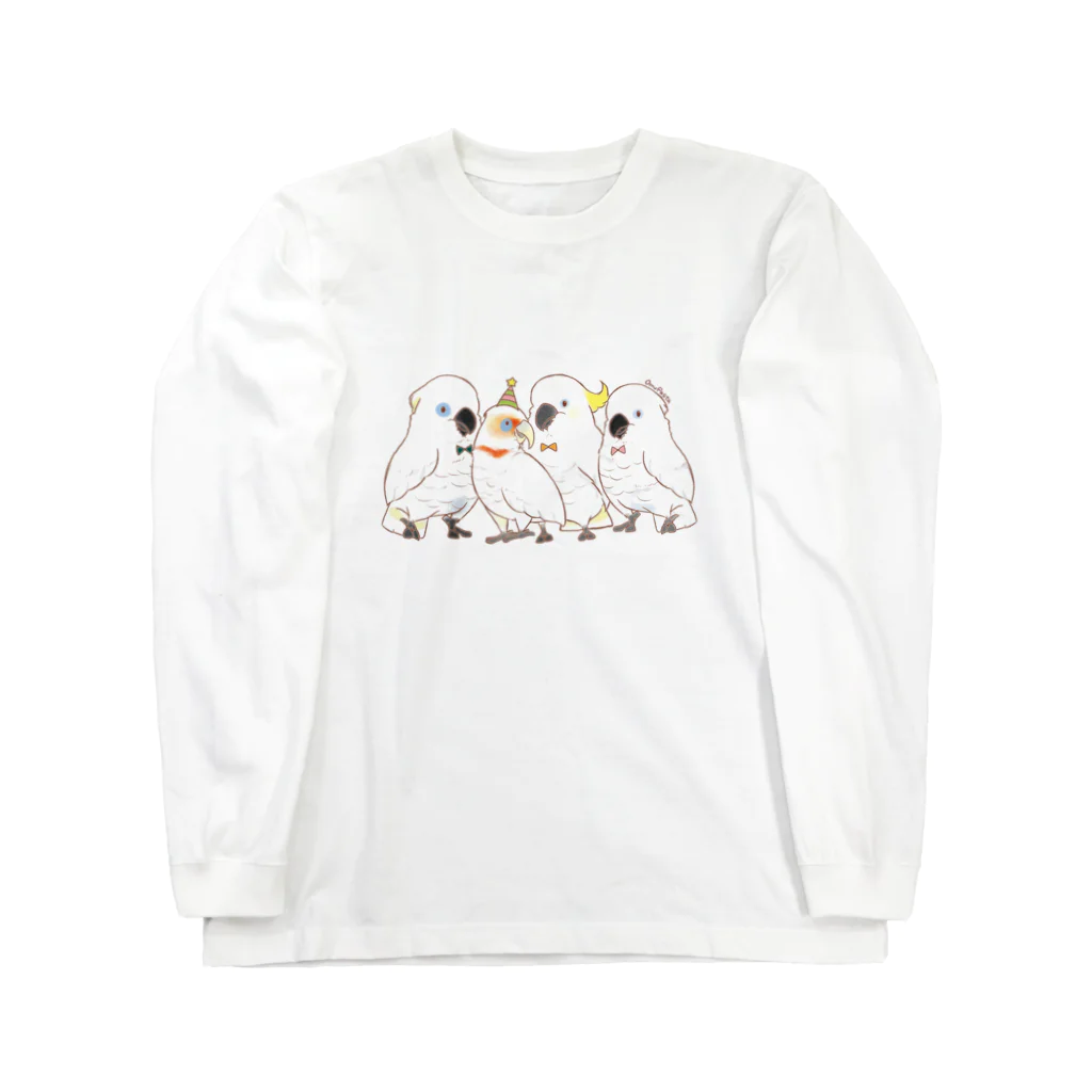 OmuPastaの白色オウム、集合！ ロングスリーブTシャツ