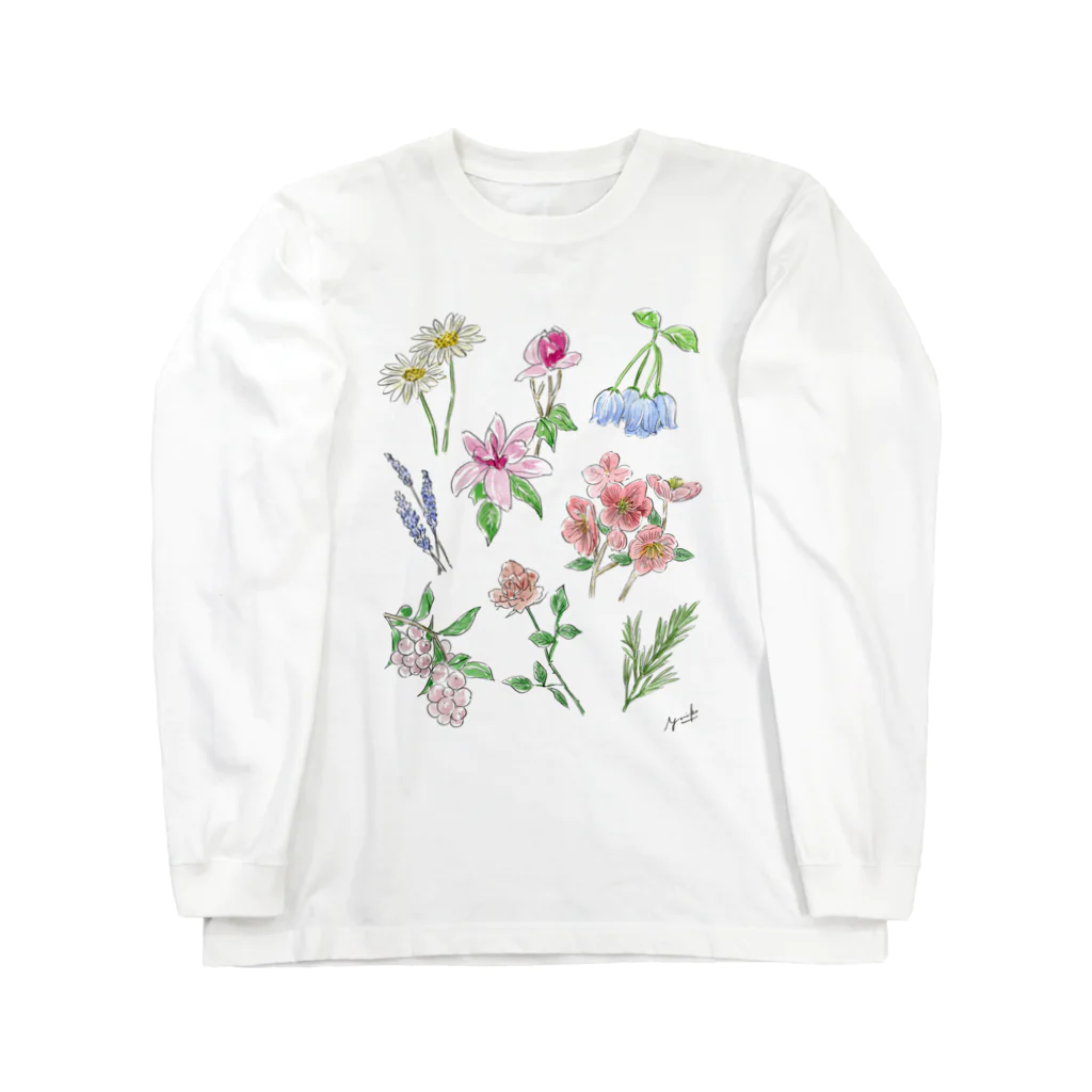 Yuriko OyamaのVarious Flowers お花いろいろ ロングスリーブTシャツ