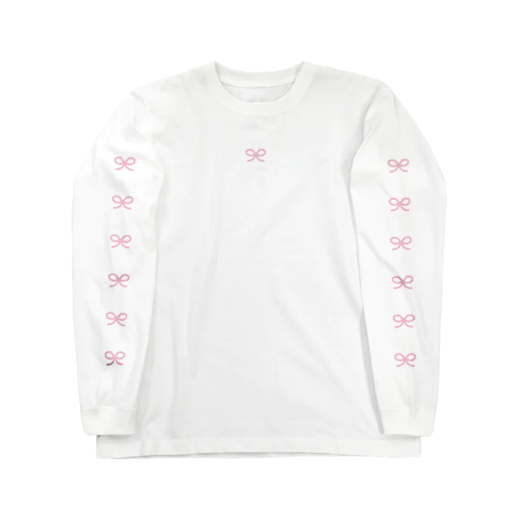 あわじテキスタイルのピンクパールリボンのロングT Long Sleeve T-Shirt