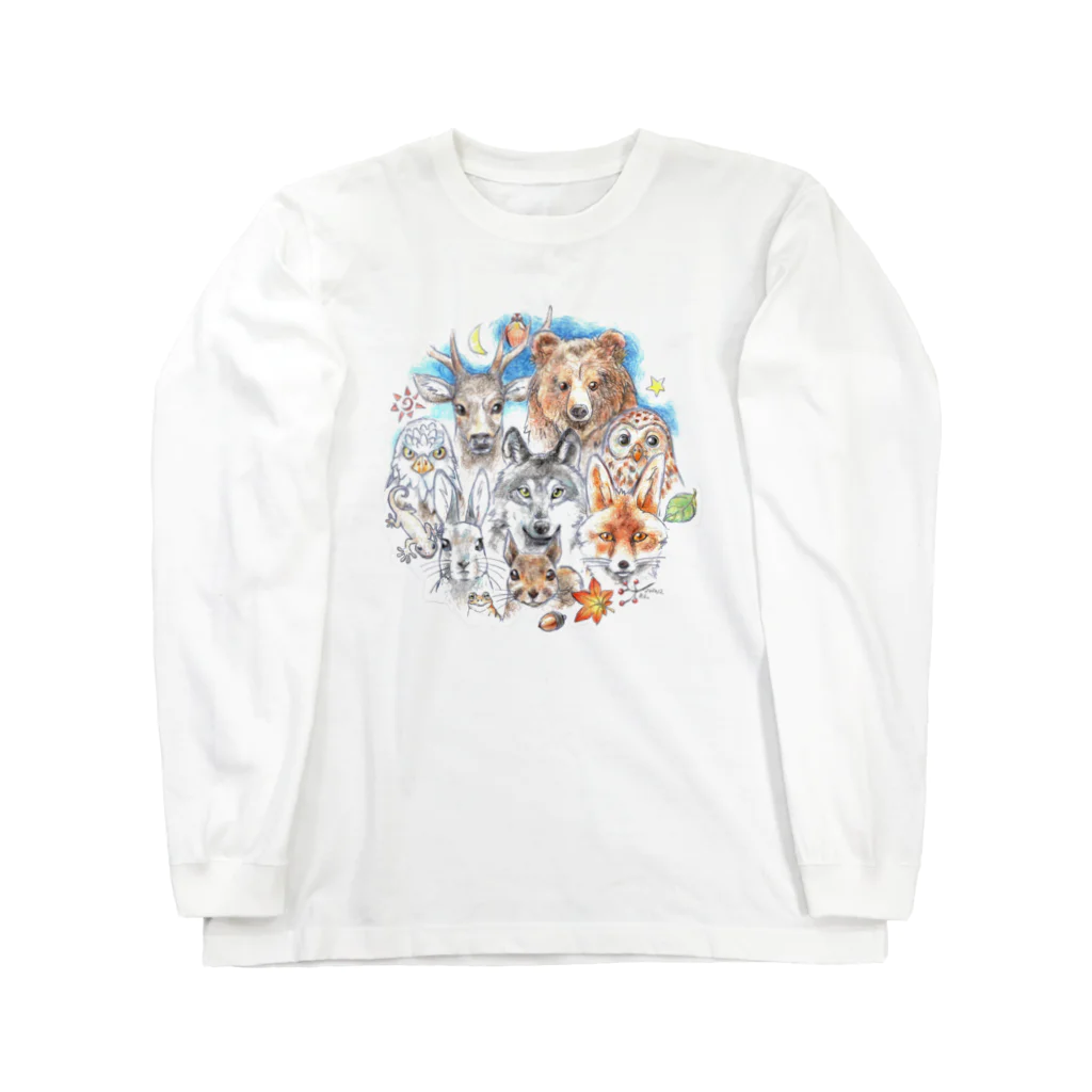 ＰＵＧＬＡＮＤの熊・鹿・フクロウ・オオカミ・キツネ・鷹・イモリ・うさぎ・リス・ジョウビタキ Long Sleeve T-Shirt