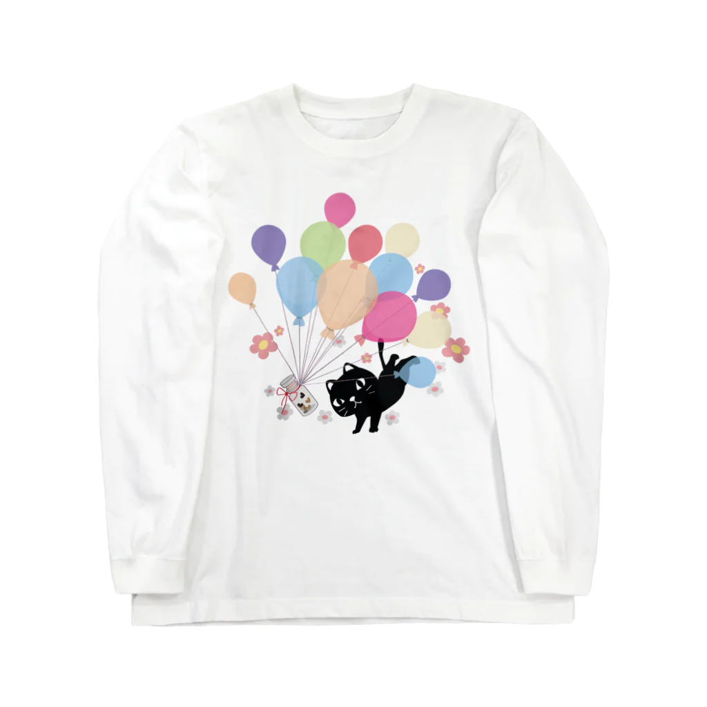 イラスト MONYAAT のくろねこの風船の種*A Long Sleeve T-Shirt