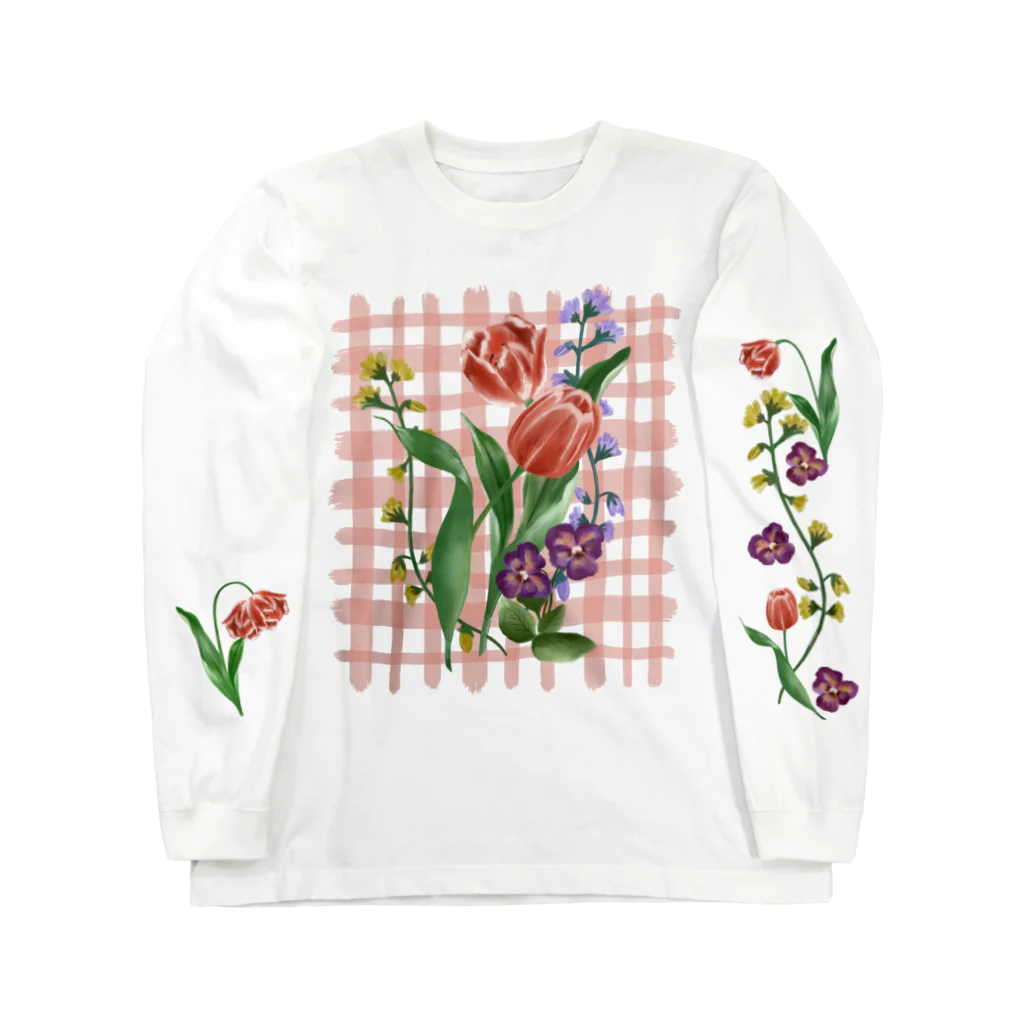 chabiのflower check/ pink Long Sleeve T-Shirt