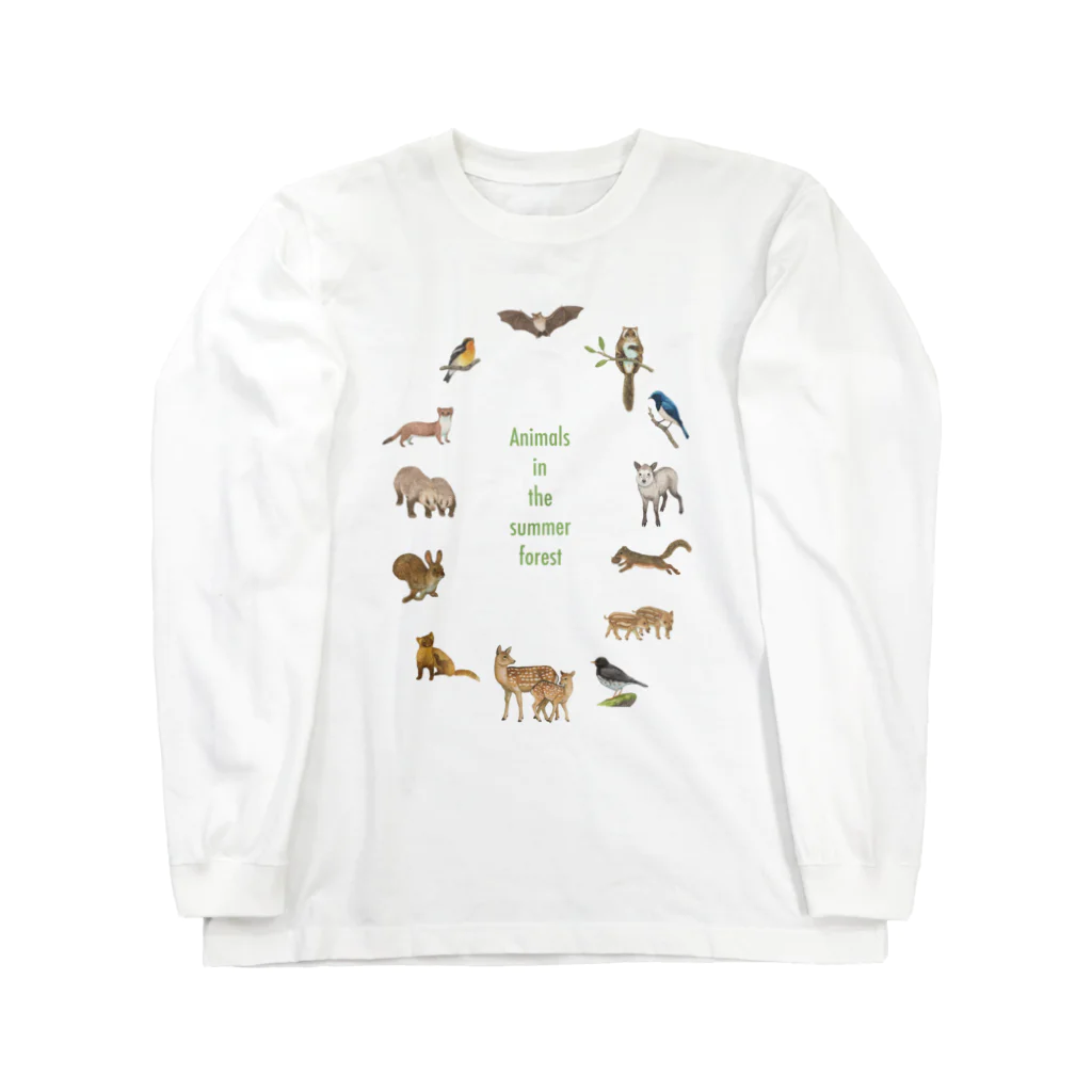 ちなきのこの夏の山の動物たち ロングスリーブTシャツ
