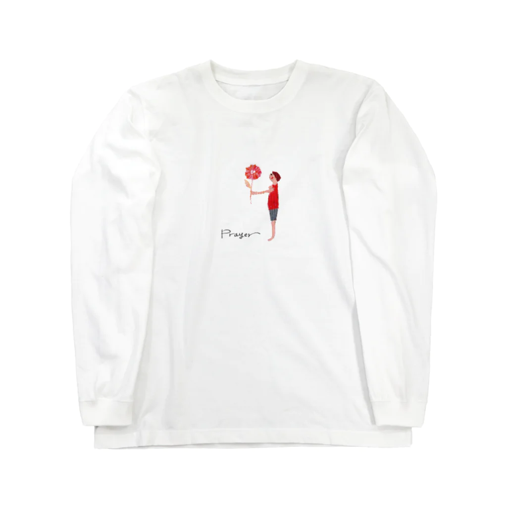 ピアニスト上長根明子のグッズ屋さんの「Prayer」花と少年 Long Sleeve T-Shirt