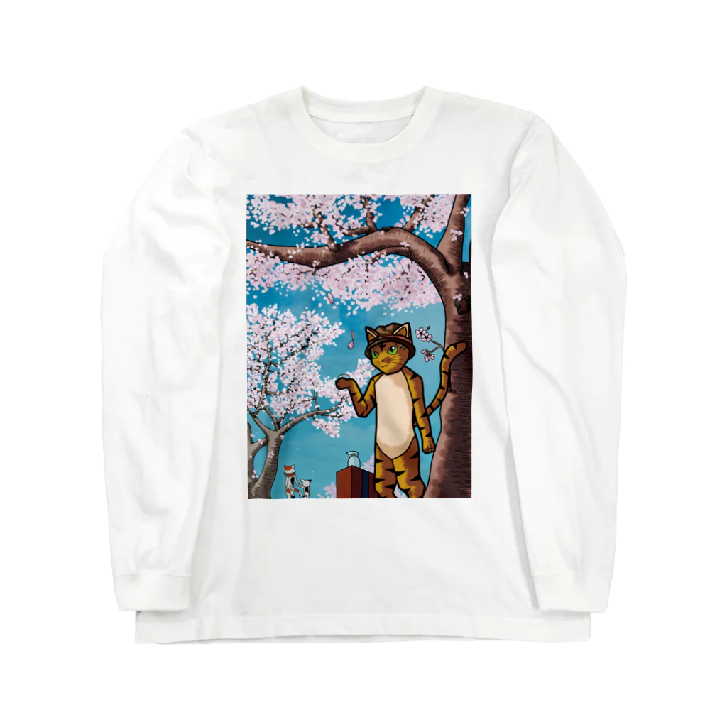 Drecome_Designのネコの花見 Long Sleeve T-Shirt