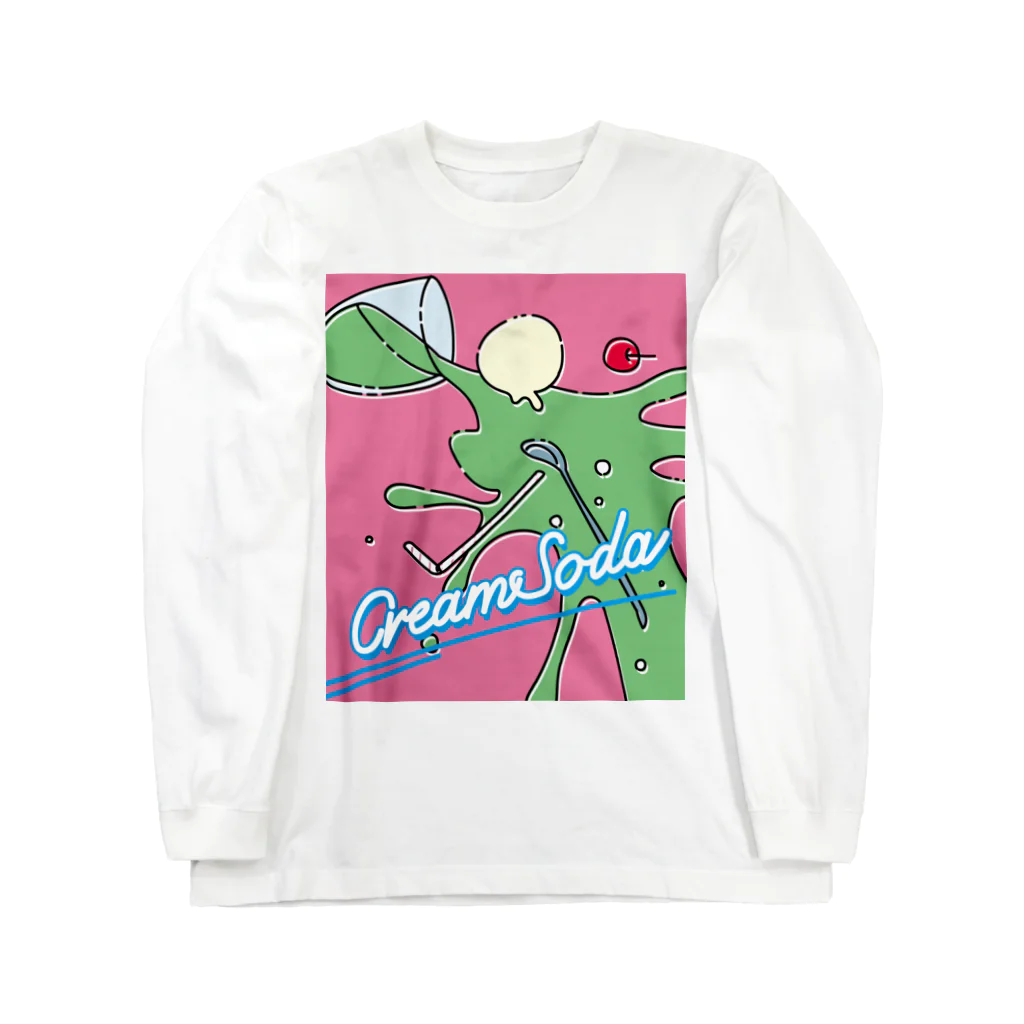 みけんこのぶちまけクリームソーダピンク ロングスリーブTシャツ