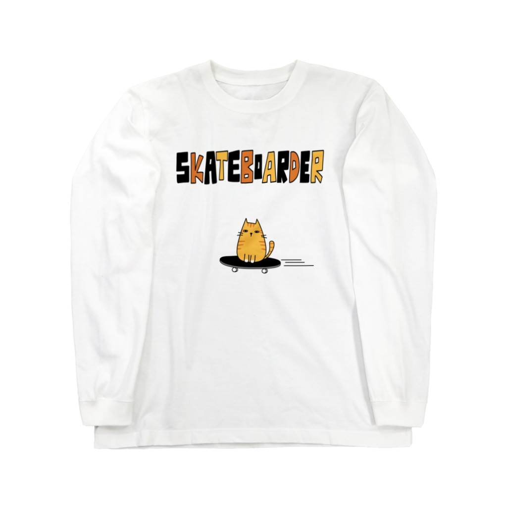 麦畑のトラ猫スケートボーダー Long Sleeve T-Shirt
