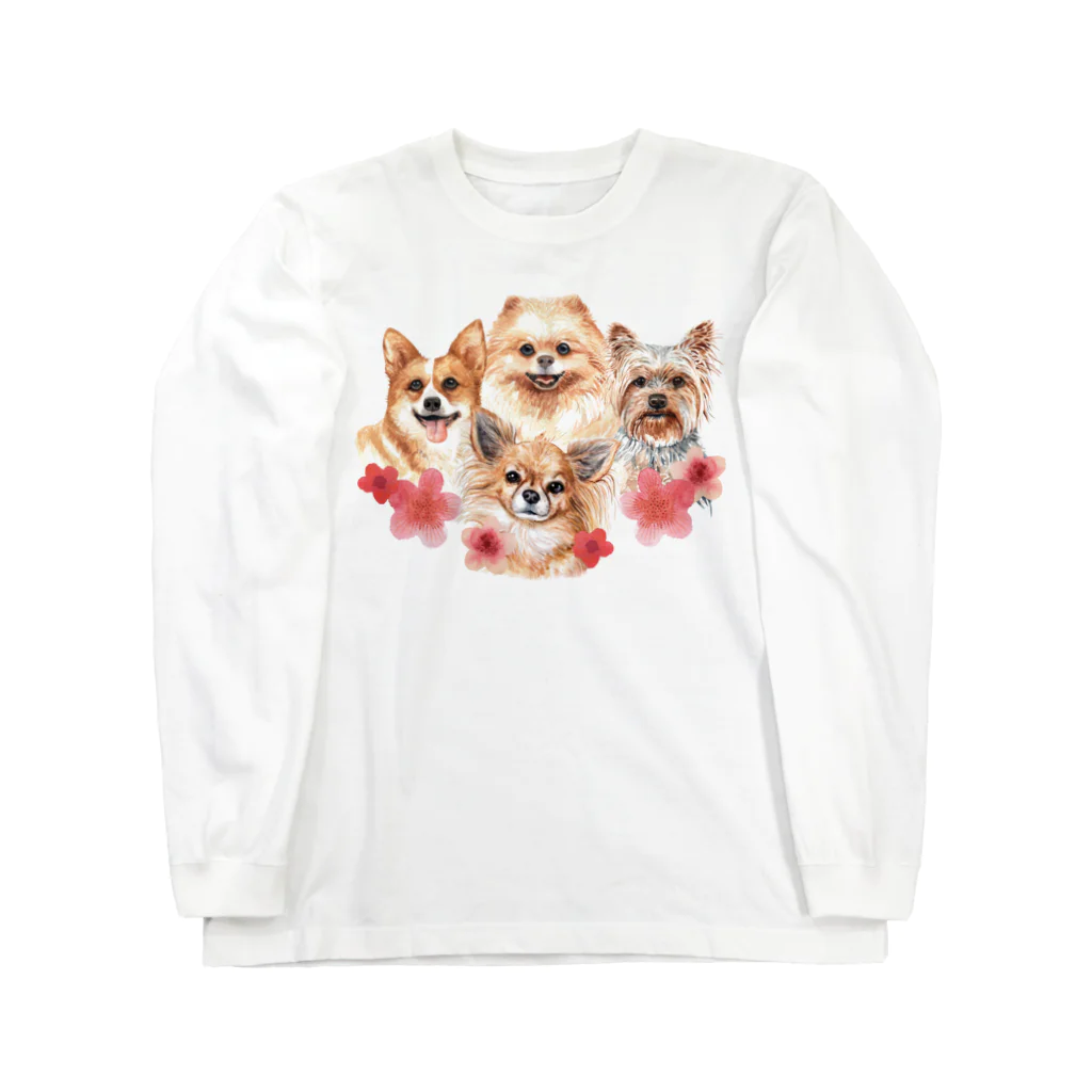 SANKAKU DESIGN STOREのお花の似合う小さい犬たち。 Long Sleeve T-Shirt