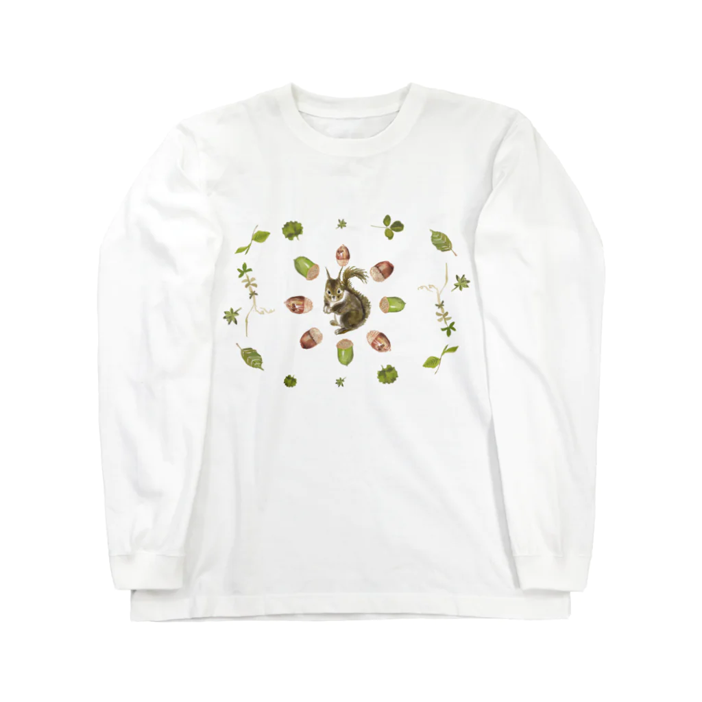 WAMI ARTのリスとどんぐりと葉っぱ Long Sleeve T-Shirt