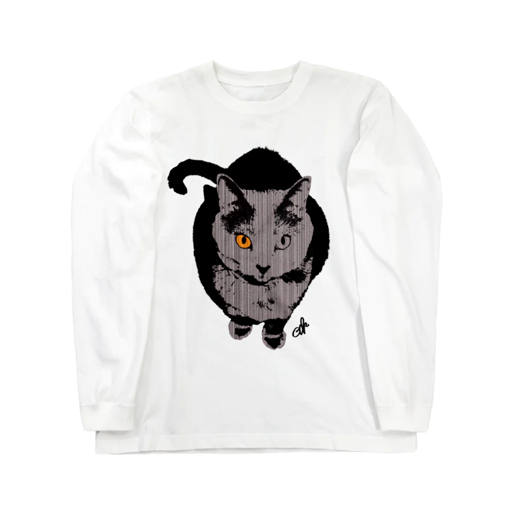 uedasの灰色の猫 ロングスリーブTシャツ