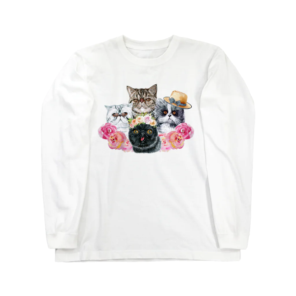 SANKAKU DESIGN STOREの仲良し！ぺちゃかわ猫ちゃんたちのバカンス。 Long Sleeve T-Shirt