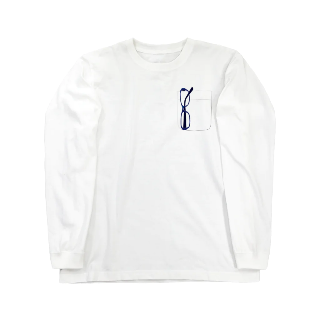 眼鏡担当大臣（メガネ）の胸ポケ青色メガネ Long Sleeve T-Shirt