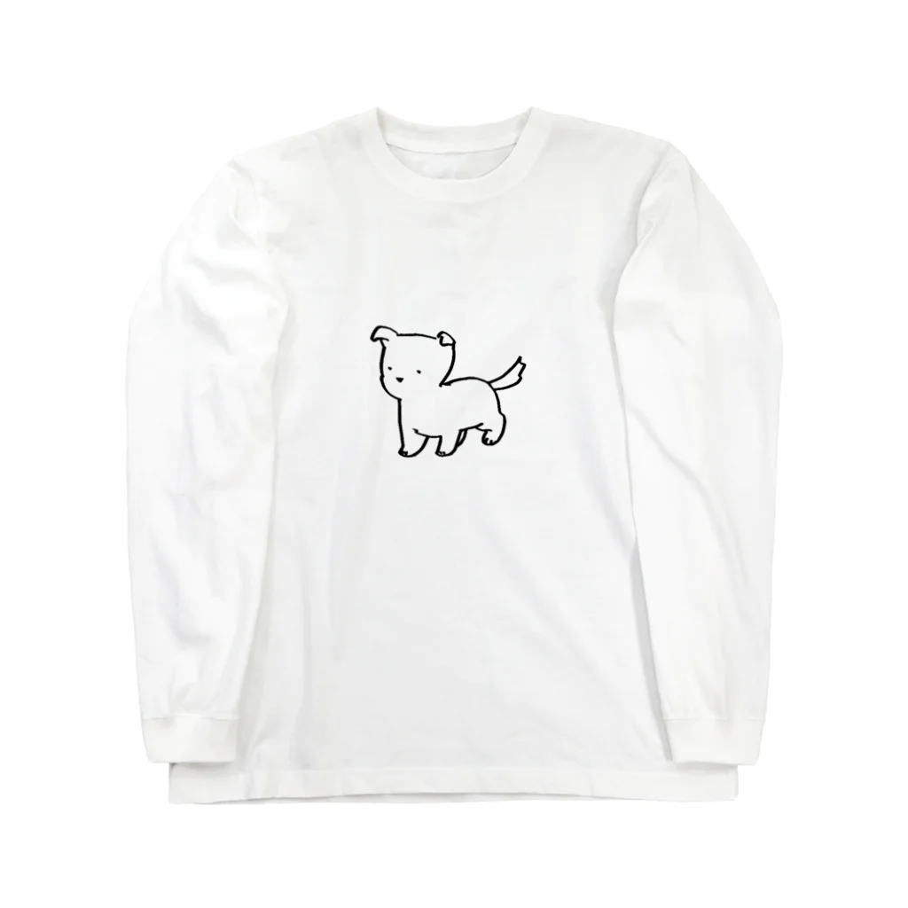 無表情なの白い犬（子犬） ロングスリーブTシャツ